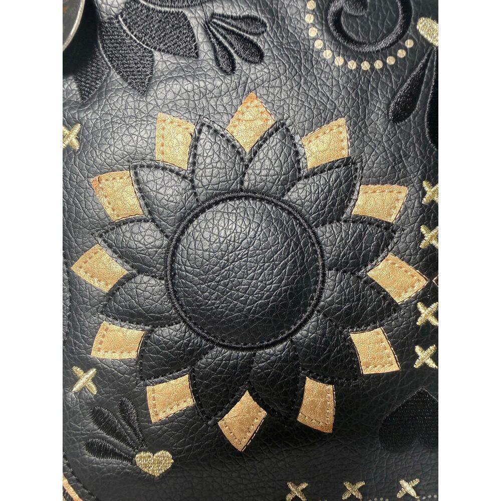 Loungefly Sugar Skull Tote Bag Black Gold Floral Braided Handle Gothic Purse - Picture 3 of 13